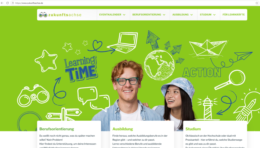 Alle Informationen für Schüler:innen zum Thema Berufsorientierung in der Region auf www.zukunftsachse.de 1 Screenshot 2026 07 07 162556